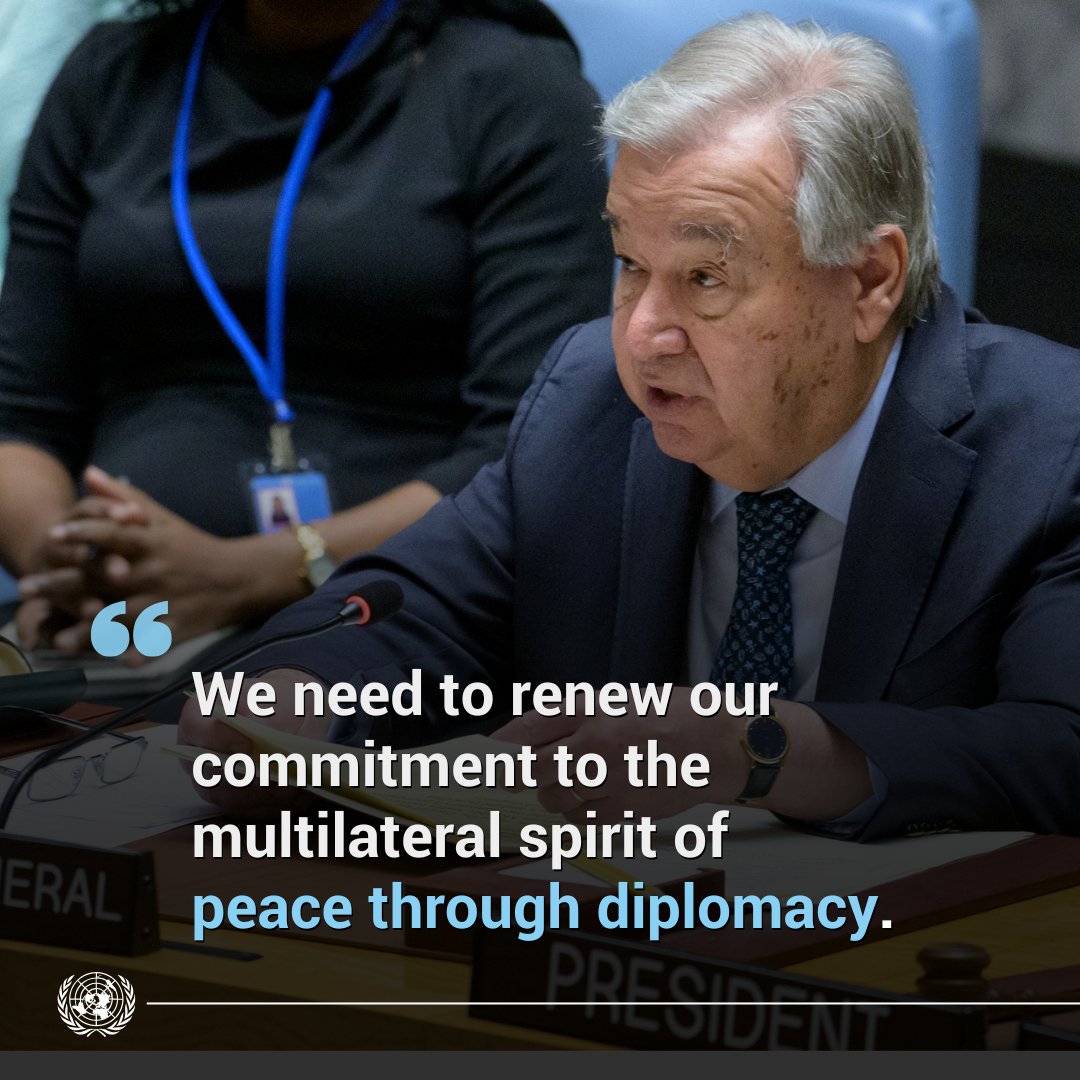 United Nations (@un) on Twitter photo “Diplomacy may not have always succeeded in preventing conflicts, violence and instability – but it still holds the power to stop them,” says <a href="/antonioguterres/">António Guterres</a>, urging:
“We need to renew our commitment to the multilateral spirit of peace through diplomacy.” “Diplomacy may not have always succeeded in preventing conflicts, violence and instability – but it still holds the power to stop them,” says <a href="/antonioguterres/">António Guterres</a>, urging:
“We need to renew our commitment to the multilateral spirit of peace through diplomacy.”