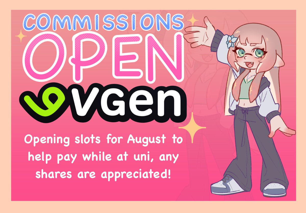 Commissions are officially open on VGen!
You don't need an account, so come check it out! 
❤️♻️appreciated, thank you!! 
Link is down below ⬇️⬇️