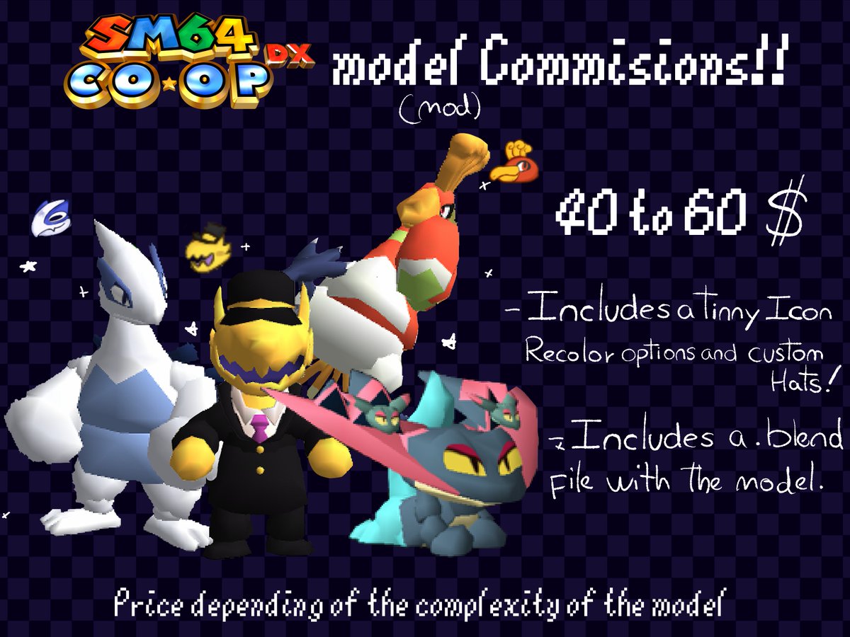 Opening my comisions again!! ✨✨
Feel free to dm me on discord (timm3607) if you are interested!! 
(Drawings commisions are in the linked tweet)
and... a little extra im opening  SM64 Coop Commisions!!
Opening 5 slots for now btw ✨✨