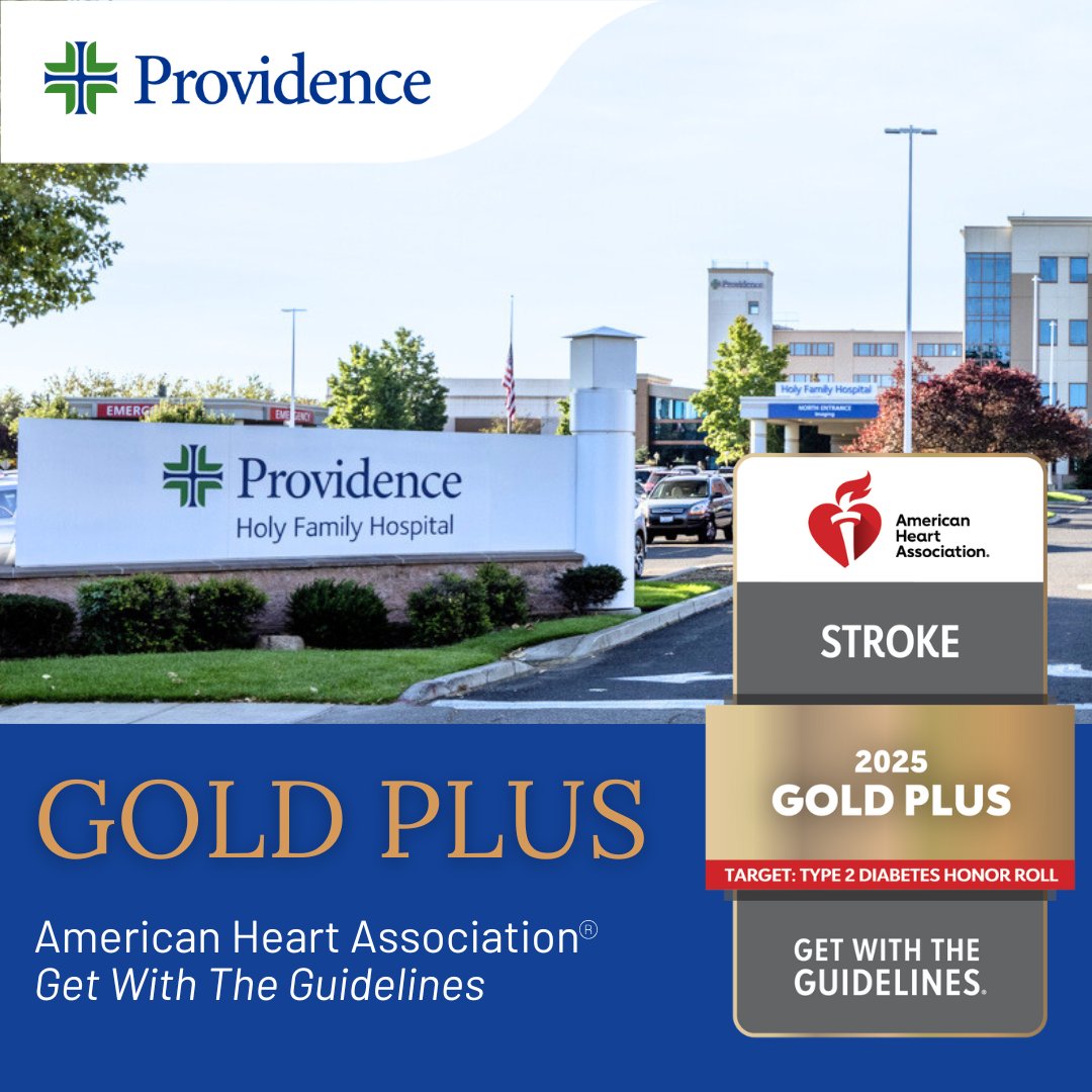 Providence Eastern WA 😷 (@providence_phc) on Twitter photo Providence Holy Family Hospital has earned the prestigious <a href="/American_Heart/">American Heart Association</a> Get With The Guidelines®–Stroke Gold Plus award! 🏅
This recognition reflects the hard work of our care teams and our focus on delivering high-quality stroke treatment to our community. Providence Holy Family Hospital has earned the prestigious <a href="/American_Heart/">American Heart Association</a> Get With The Guidelines®–Stroke Gold Plus award! 🏅
This recognition reflects the hard work of our care teams and our focus on delivering high-quality stroke treatment to our community.