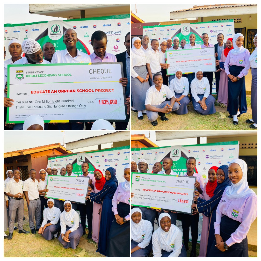 The students of Kibuli Secondary School have graciously donated Ugshs 1,835,600 to Educate An Orphan towards "The School Project". We extend our heartfelt gratitude for their remarkable support, and may Allah bless them abundantly.

 The Run is on this Sunday at Old Kampala
