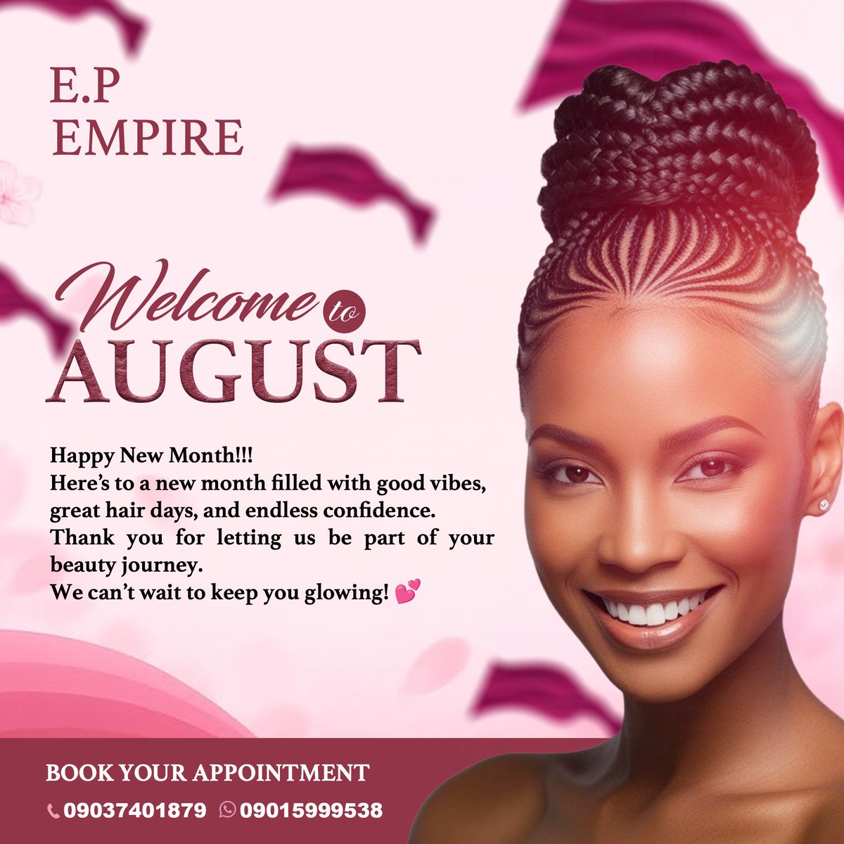 TAsantoritse's tweet image. Consistency tough. But we go again this August. Happy new month from EP Empire. Design by me