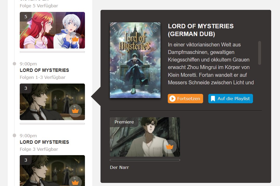 Lord of Mysteries

Der Donghua, welcher mit teils atemberaubenden Bildern aufwartet, aber leider einer sehr komplexen Handlung, kann nun auch auf Deutsch gesehen werden!

Und das sogar mit den ersten 3 Episoden gleich

Hilft vielleicht beim Verständnis