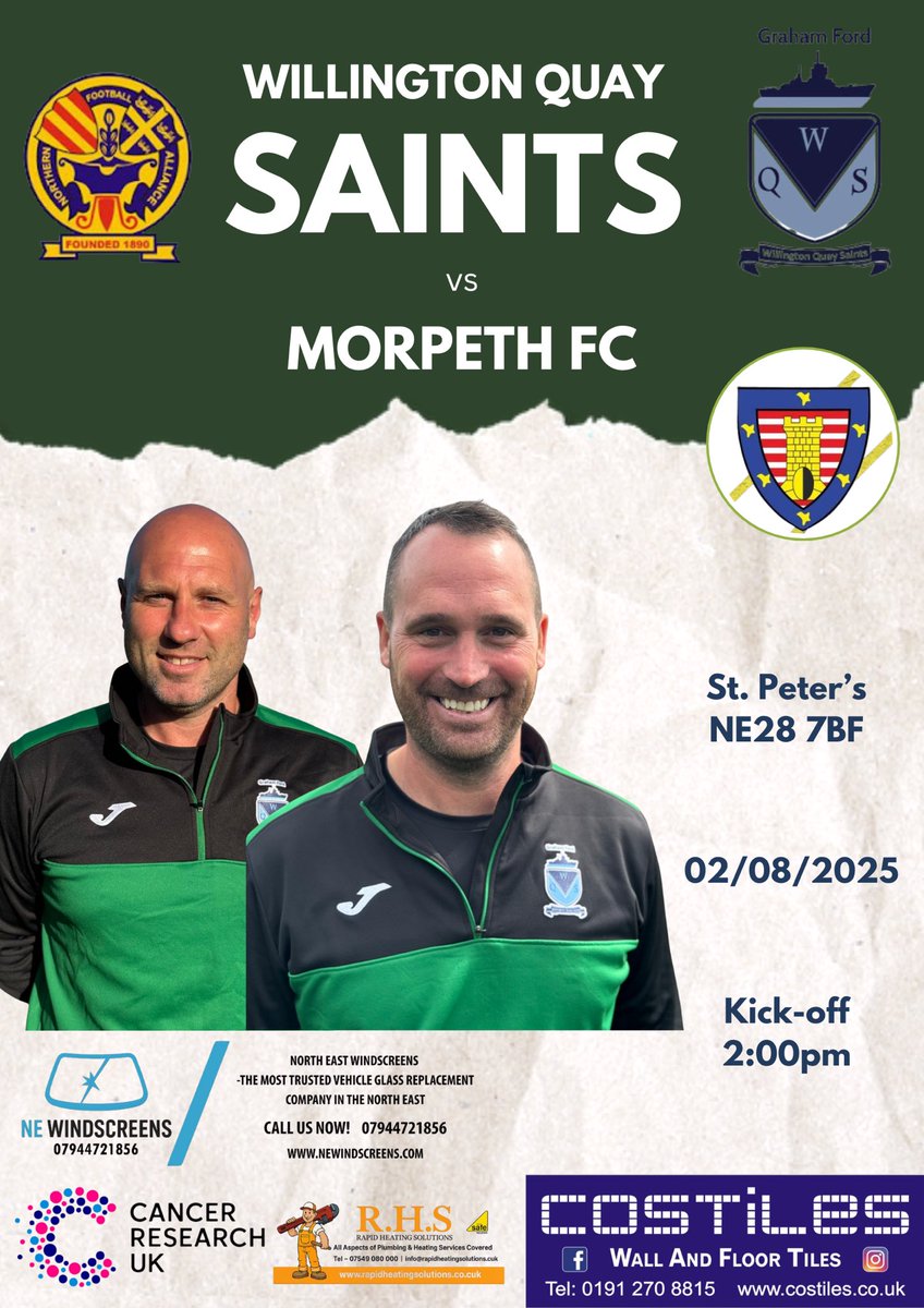 FIRST GAME OF THE SEASON 🎉

Football’s finally back! We begin our 2025/26 campaign with a home game against Morpeth FC tomorrow afternoon! 😇
