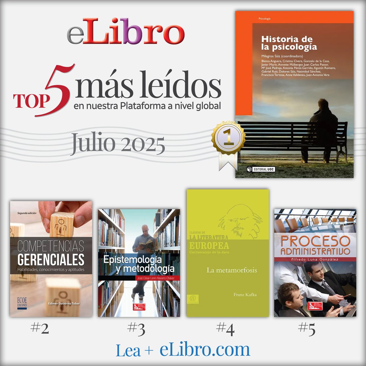 En los más de 23 países donde está eLibro, estos son los 5 títulos más leídos. Lea+: elibro.com