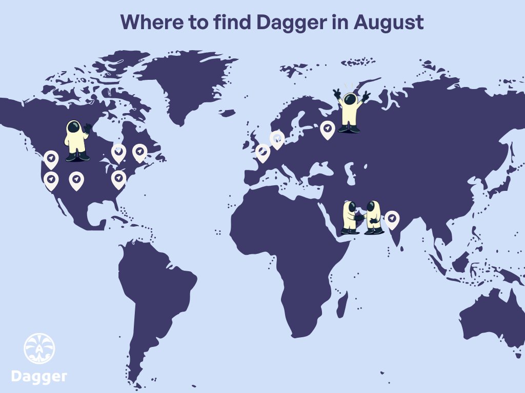 📅 August is packed with opportunities to connect with the Dagger community around the world! Here’s a quick look at where we’ll be this month ✈️

Aug 2 – Mumbai Meetup • Mumbai, India
Aug 5 – AI Agent HackNight with Goose • Denver, CO
Aug 12 – AI Show and Tell • San