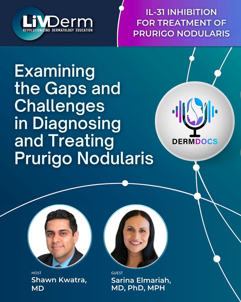The therapeutic landscape of prurigo nodularis (PN) is evolving!

🎧 To dive deeper into the role of IL-31 inhibition in PN treatment, tune in to this week's featured DermDocs podcast.

🔗 Listen now: go.livderm.org/4fmbFVa

#PrurigoNodularis #DermDocs