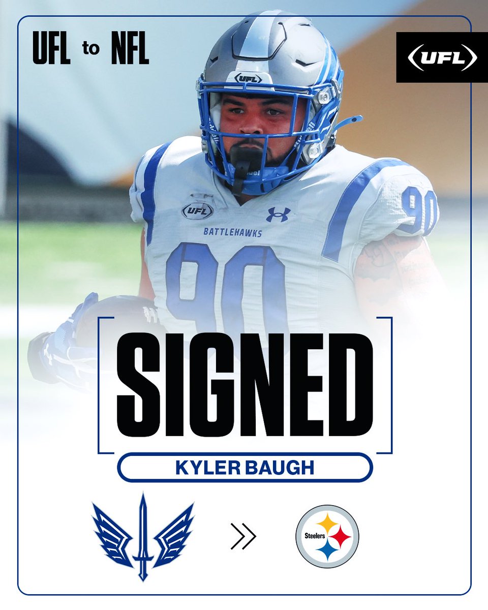 United Football League (@theufl) on Twitter photo St. Louis ➡️ Pittsburgh
DT Kyler Baugh officially signs with the <a href="/steelers/">Pittsburgh Steelers</a>
#UFLtoNFL St. Louis ➡️ Pittsburgh
DT Kyler Baugh officially signs with the <a href="/steelers/">Pittsburgh Steelers</a>
#UFLtoNFL