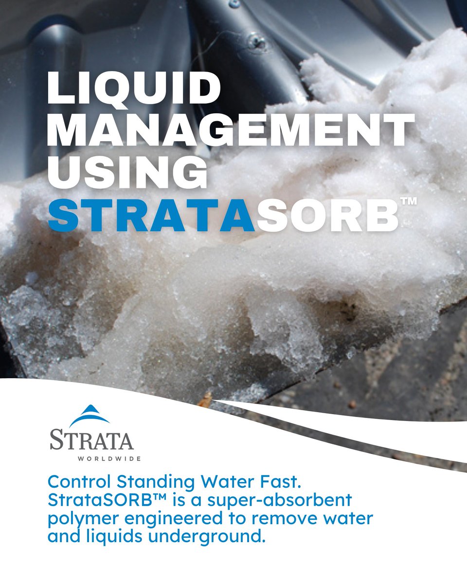Nuisance water underground can create safety risks and operational setbacks. That is why Strata offers StrataSORB—a liquid-absorbing polymer that quickly soaks up standing water and liquids to enable easier removal.  
Download PDF: bit.ly/45og2L0 

#waterremoval