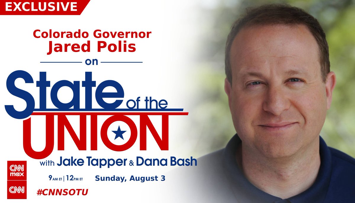 State of the Union (@cnnsotu) on Twitter photo SUNDAY: <a href="/GovofCO/">Governor Jared Polis</a> joins @Kasie #CNNSOTU
Tune in on 📺 <a href="/CNN/">CNN</a>, 🌎🌍🌏 <a href="/cnni/">CNN International</a>, <a href="/StreamOnMax/">Actually HBO Max</a>, 🎧📻 <a href="/Audacy/">Audacy</a>, <a href="/tunein/">TuneIn</a>, <a href="/SIRIUSXM/">SiriusXM</a> Ch. 116 & 🖥️💻📲 cnn.com/GO! SUNDAY: <a href="/GovofCO/">Governor Jared Polis</a> joins @Kasie #CNNSOTU
Tune in on 📺 <a href="/CNN/">CNN</a>, 🌎🌍🌏 <a href="/cnni/">CNN International</a>, <a href="/StreamOnMax/">Actually HBO Max</a>, 🎧📻 <a href="/Audacy/">Audacy</a>, <a href="/tunein/">TuneIn</a>, <a href="/SIRIUSXM/">SiriusXM</a> Ch. 116 & 🖥️💻📲 cnn.com/GO!