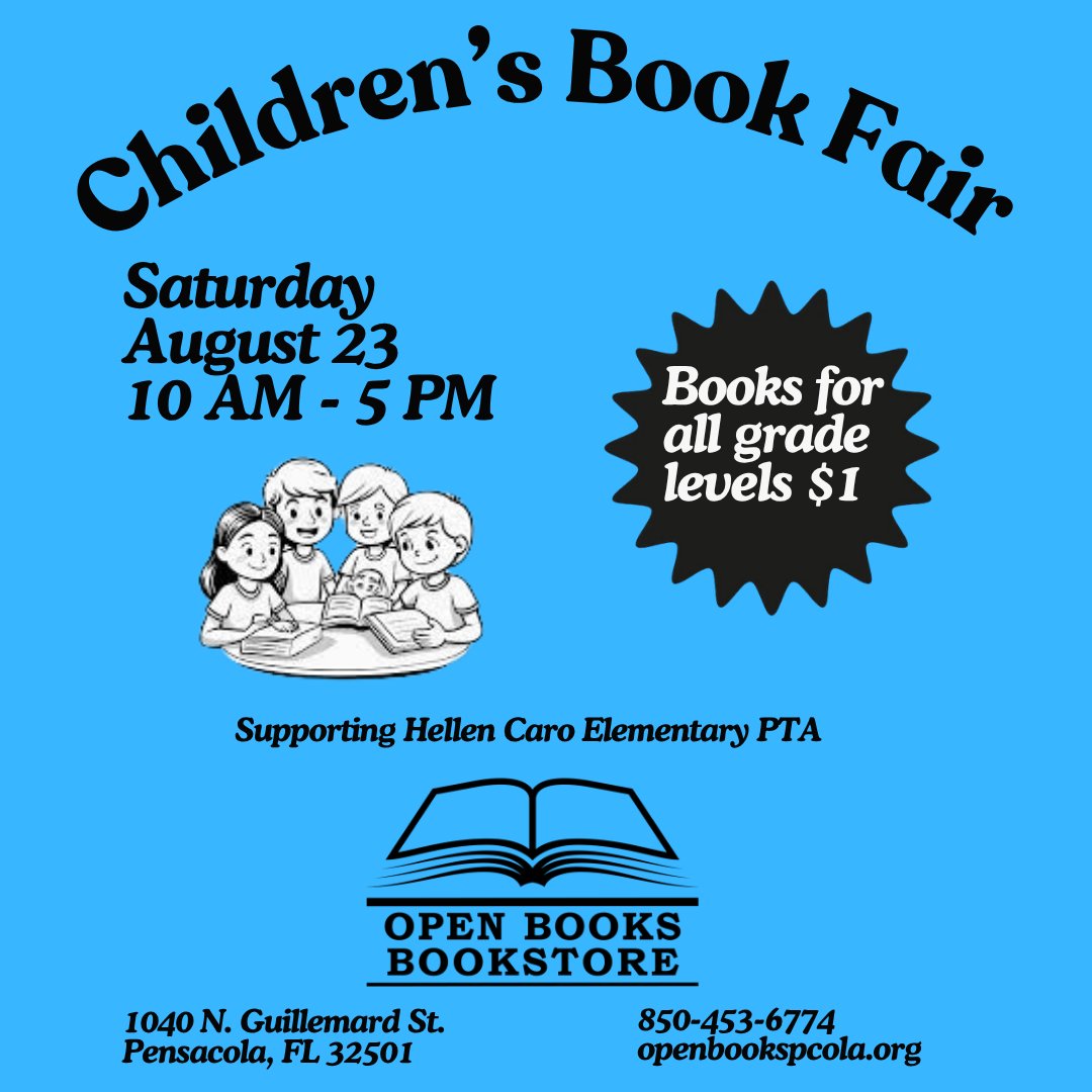 openbookspcola's tweet photo. We will have hundreds of children's books for $1 each...for all ages from toddler to teen and young adult. Help us get the word out by sharing this on your social media. https://t.co/ILDNTwc1NU