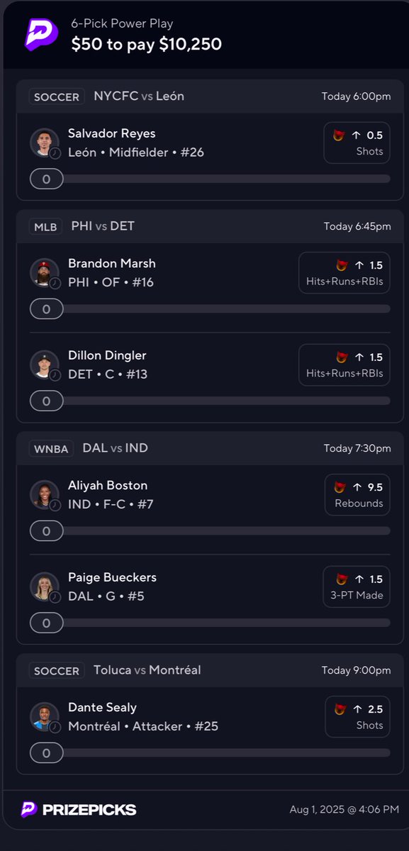 #PrizePicks 

Ladies and gentleman demon 6 for tonight if we cash I’m giving away the whole 10,000$ to someone who likes and RT