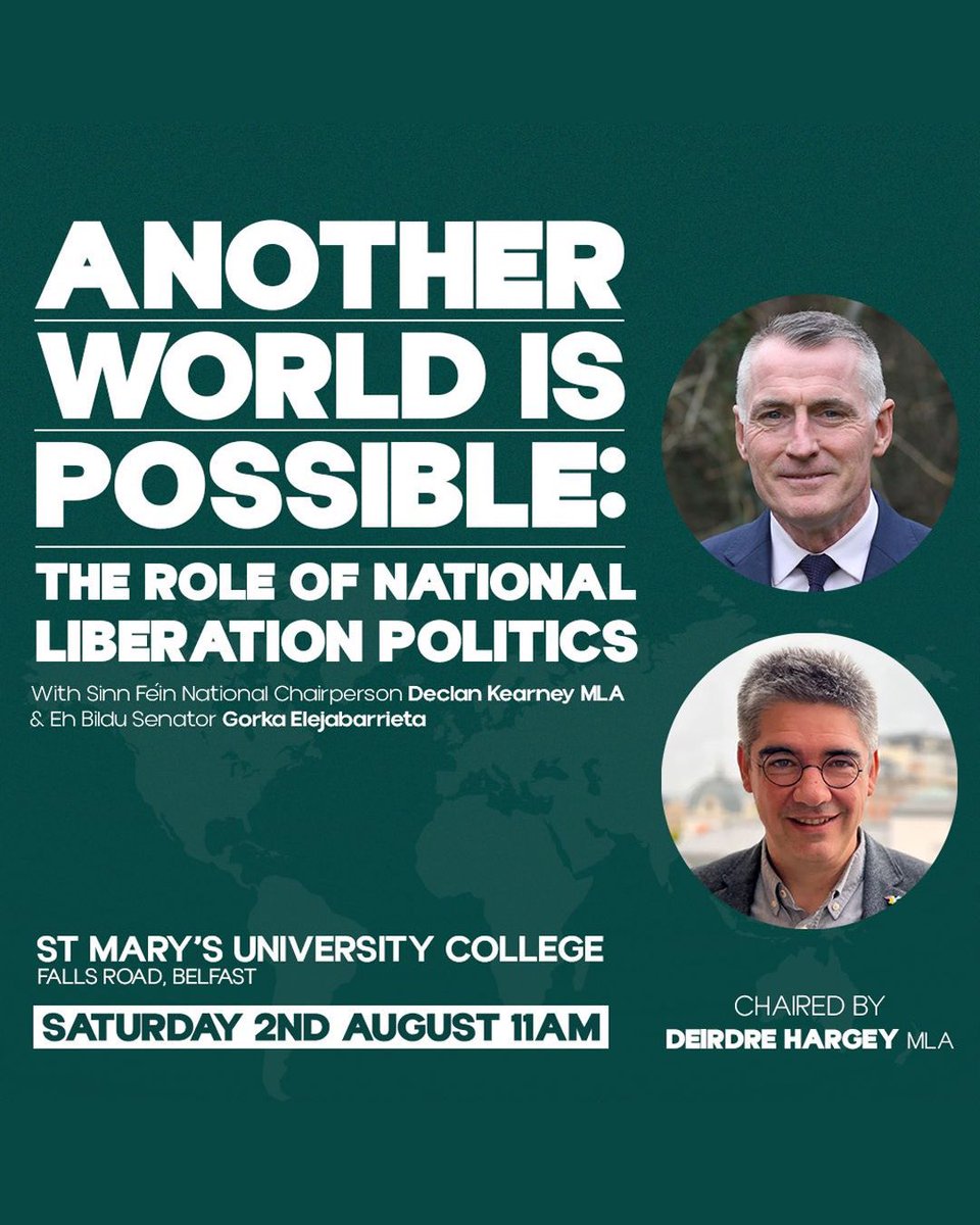 Gorka Elejabarrieta Diaz (@g_elejabarrieta) on Twitter photo ANOTHER WORLD IS POSSIBLE
This Saturday, <a href="/DeclanKearneySF/">Declan Kearney</a> and I will be discussing the role of national liberation movements in today’s global context, as part of the events organized by <a href="/FeileBelfast/">Féile an Phobail</a>.
📍 St. Mary’s College, Falls Rd. Belfast. ANOTHER WORLD IS POSSIBLE
This Saturday, <a href="/DeclanKearneySF/">Declan Kearney</a> and I will be discussing the role of national liberation movements in today’s global context, as part of the events organized by <a href="/FeileBelfast/">Féile an Phobail</a>.
📍 St. Mary’s College, Falls Rd. Belfast.