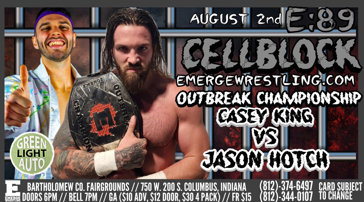 EMERGE Wrestling (@emergewrestling) on Twitter photo Casey King vs <a href="/TheJasonHotch/">Jason Hotch</a> (c) - EMERGE OUTBREAK Championship - THIS SATURDAY at the Bartholomew County Fairgrounds in Columbus, IN - Doors 6p | Bell 7p - Tickets: emergewrestling.square.site Casey King vs <a href="/TheJasonHotch/">Jason Hotch</a> (c) - EMERGE OUTBREAK Championship - THIS SATURDAY at the Bartholomew County Fairgrounds in Columbus, IN - Doors 6p | Bell 7p - Tickets: emergewrestling.square.site