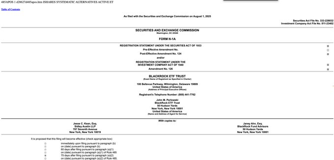 iShares Systematic Alternatives Active ETFのSEC Form N-1A申請書