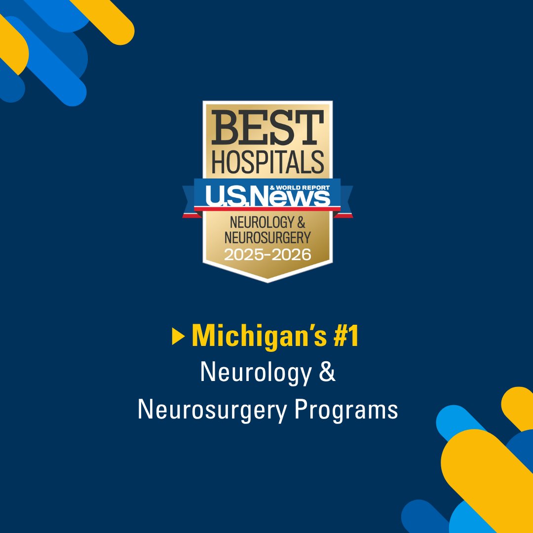 UMichNeurosciences (@umneurosciences) on Twitter photo University of Michigan Health Neurology & Neurosurgery ranks number 1 in Michigan by <a href="/usnews/">U.S. News & World Report</a>. U-M Health was named among the nation’s best hospitals and nationally ranked in 11 specialties.
Learn more about our rankings at: michmed.org/bQZWM University of Michigan Health Neurology & Neurosurgery ranks number 1 in Michigan by <a href="/usnews/">U.S. News & World Report</a>. U-M Health was named among the nation’s best hospitals and nationally ranked in 11 specialties.
Learn more about our rankings at: michmed.org/bQZWM