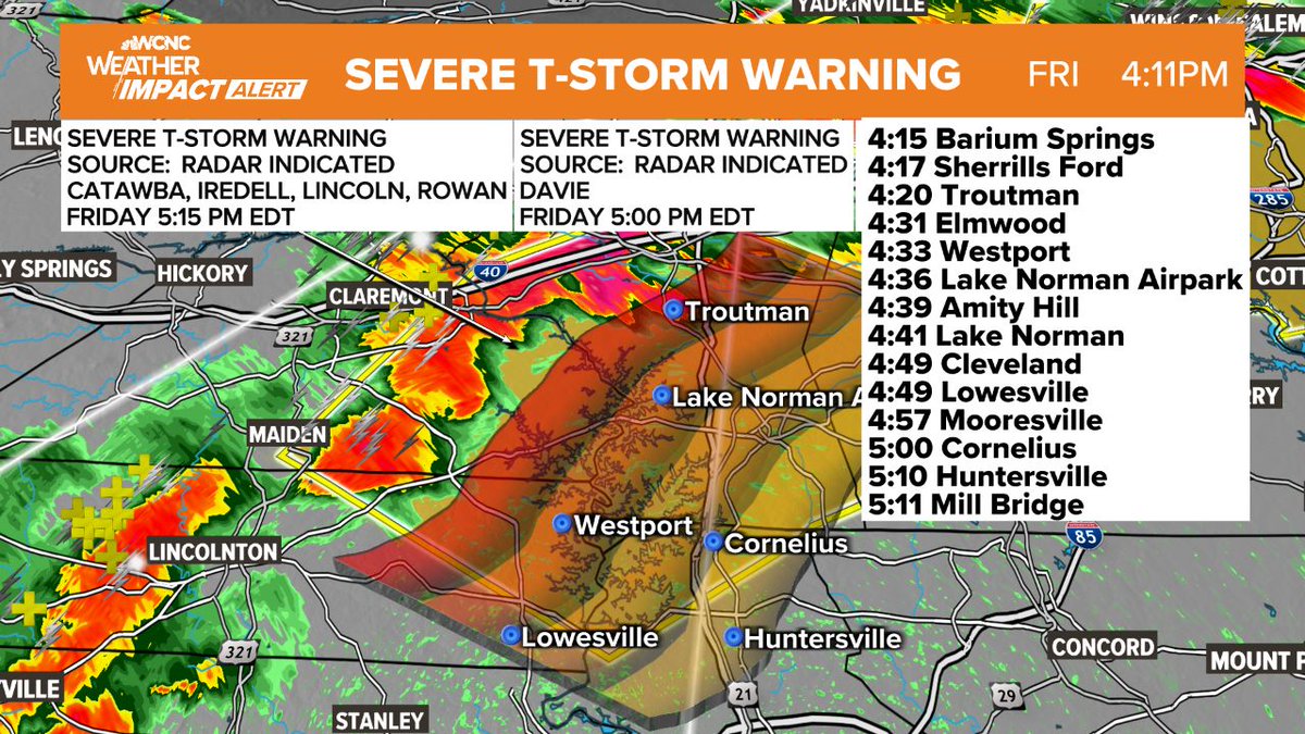4:12 PM Severe Storm moving into the Lake Norman area, with winds