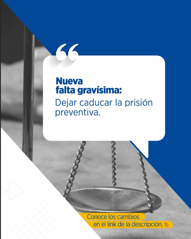 📖 | #ReformasCOFJ
En las reformas al artículo 109 del Código Orgánico de la Función Judicial, se establece como falta gravísima que los fiscales que, en presencia de un delito flagrante, beneficien al imputado con medidas alternativas sin la fundamentación debida.
