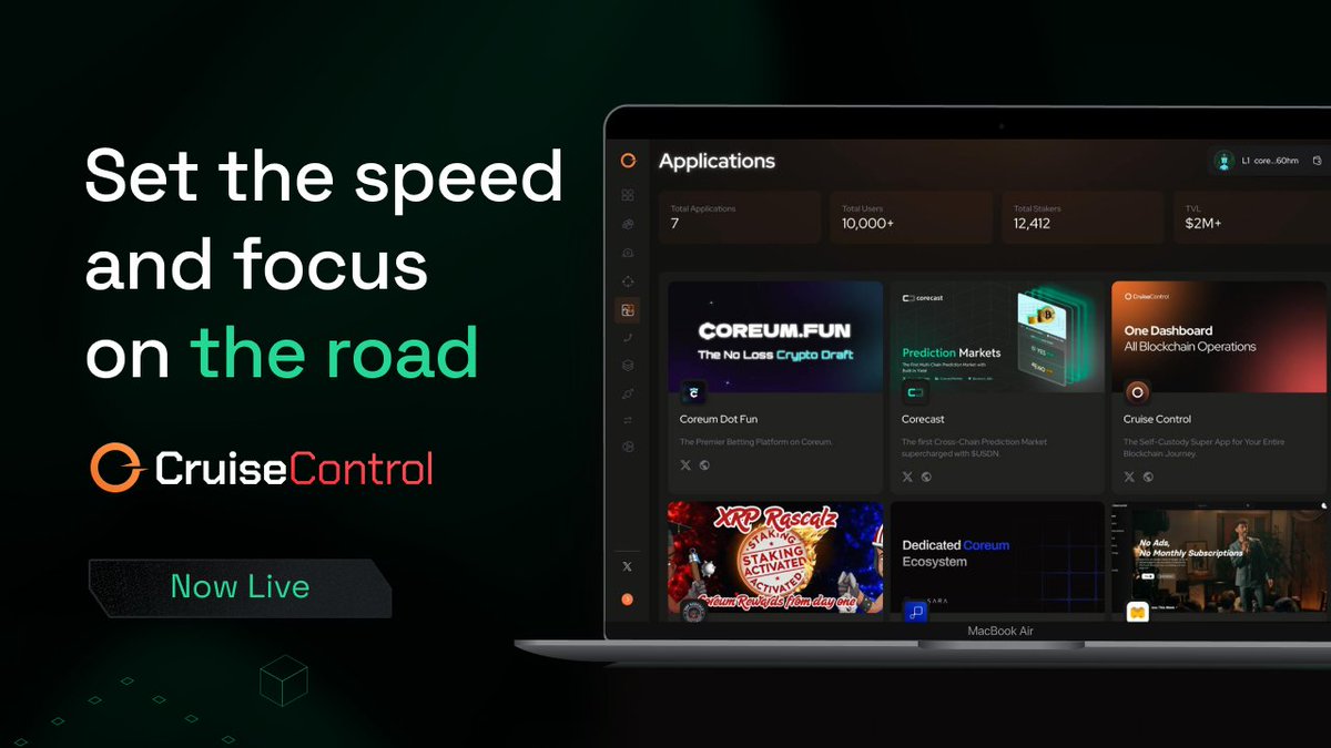 Coreum (@coreumofficial) on Twitter photo The Coreum ecosystem is expanding with the official launch of <a href="/JoinCruiseCtrl/">CruiseControl</a>
An all-in-one interface for token launches, staking, and trading. The Coreum ecosystem is expanding with the official launch of <a href="/JoinCruiseCtrl/">CruiseControl</a>
An all-in-one interface for token launches, staking, and trading.