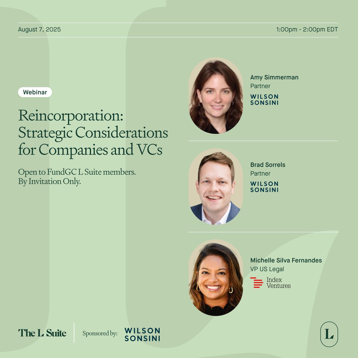 Wilson Sonsini (@wilsonsonsini) on Twitter photo Next Thursday, partners Amy Simmerman and Brad Sorrels join the exclusive <a href="/thelsuite_co/">The L Suite</a> panel, "Reincorporation: Strategic Considerations for Companies and VCs," where they’ll dive into strategy, challenges, and key GC takeaways. Learn more at: lsuite.co Next Thursday, partners Amy Simmerman and Brad Sorrels join the exclusive <a href="/thelsuite_co/">The L Suite</a> panel, "Reincorporation: Strategic Considerations for Companies and VCs," where they’ll dive into strategy, challenges, and key GC takeaways. Learn more at: lsuite.co