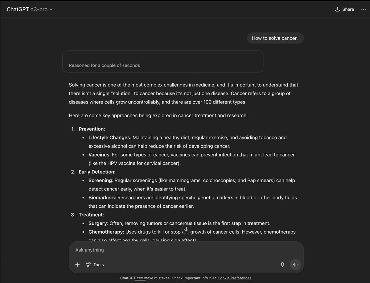 fastvy's tweet image. @OpenAI @OpenAIDevs
GPT-5 not just answering, but reasoning at a whole new level. It gets nuance and complexity like never before.    

GPT-5 can break down real-world challenges (like cancer) into digestible insights in SECONDS.    

Got a preview for gpt-5 on my pro account…