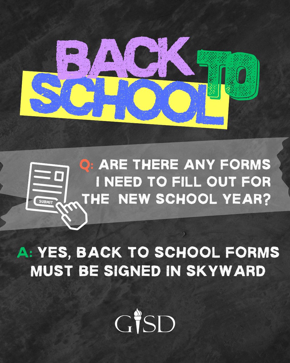 Garland ISD (@gisdnews) on Twitter photo Back-to-school forms are now available!
Each year, families must complete the Student Information Update form to ensure we have the most current and accurate information on file. This includes verifying contact details, selecting notification preferences, agreeing to technology Back-to-school forms are now available!
Each year, families must complete the Student Information Update form to ensure we have the most current and accurate information on file. This includes verifying contact details, selecting notification preferences, agreeing to technology