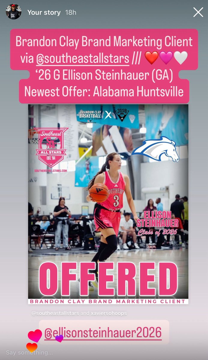 B r a n d o n C l a y (@brandonclaypsb) on Twitter photo Brandon Clay Brand Marketing x Southeast All Stars | Powered By @brandonclaypsb & <a href="/3SSBGCircuit/">3Stripes Select Basketball Girls Circuit</a> ❤️🖤🤍 | #BClayMarketing
YOU CAN GO ANYWHERE FROM HERE!
‘26 G Ellison Steinhauer of Pickens /// SAS Black 3SSB has a scholarship offer from Alabama Huntsville.
SAS IG: Brandon Clay Brand Marketing x Southeast All Stars | Powered By @brandonclaypsb & <a href="/3SSBGCircuit/">3Stripes Select Basketball Girls Circuit</a> ❤️🖤🤍 | #BClayMarketing
YOU CAN GO ANYWHERE FROM HERE!
‘26 G Ellison Steinhauer of Pickens /// SAS Black 3SSB has a scholarship offer from Alabama Huntsville.
SAS IG: