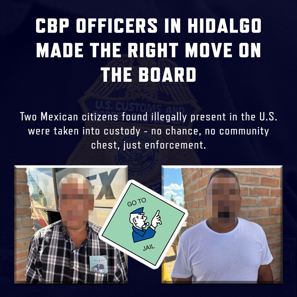 Director of Field Operations, Donald R. Kusser (@dfolaredo) on Twitter photo During an outbound operation at the Hidalgo Port of Entry, <a href="/CBP/">CBP</a> officers apprehended two Mexican nationals determined to be illegally present in the United States. Both individuals were taken into custody and subsequently turned over to <a href="/ICEgov/">U.S. Immigration and Customs Enforcement</a> for further processing. #OFOProud🇺🇸 During an outbound operation at the Hidalgo Port of Entry, <a href="/CBP/">CBP</a> officers apprehended two Mexican nationals determined to be illegally present in the United States. Both individuals were taken into custody and subsequently turned over to <a href="/ICEgov/">U.S. Immigration and Customs Enforcement</a> for further processing. #OFOProud🇺🇸