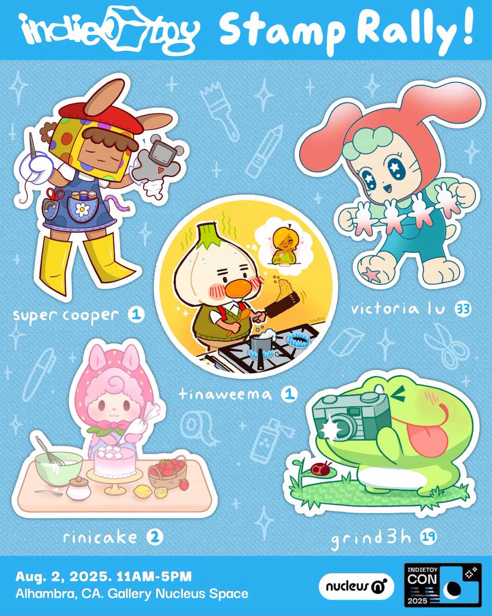 participating in my first ever stamp rally w/ some VERY cool pals at indietoy con, tomorrow at Gallery Nucleus!!  Please stop on by if you’re in the neighborhood!!  It’s gonna be really fun!!!
