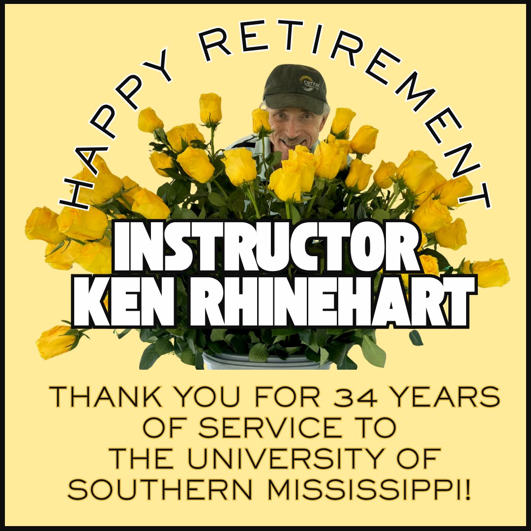 USM Center for STEM Education (@usmstemed) on Twitter photo Please join us in wishing Center Instructor Ken Rhinehart happy trails as he leaves the position he’s held at Southern Miss since 1991. Ask any of the 20,000+ students he has taught & all his colleagues—everyone agrees that Ken is the best! #ToTheTop #retirement <a href="/USMArtsSciences/">USM Arts & Sciences</a> Please join us in wishing Center Instructor Ken Rhinehart happy trails as he leaves the position he’s held at Southern Miss since 1991. Ask any of the 20,000+ students he has taught & all his colleagues—everyone agrees that Ken is the best! #ToTheTop #retirement <a href="/USMArtsSciences/">USM Arts & Sciences</a>