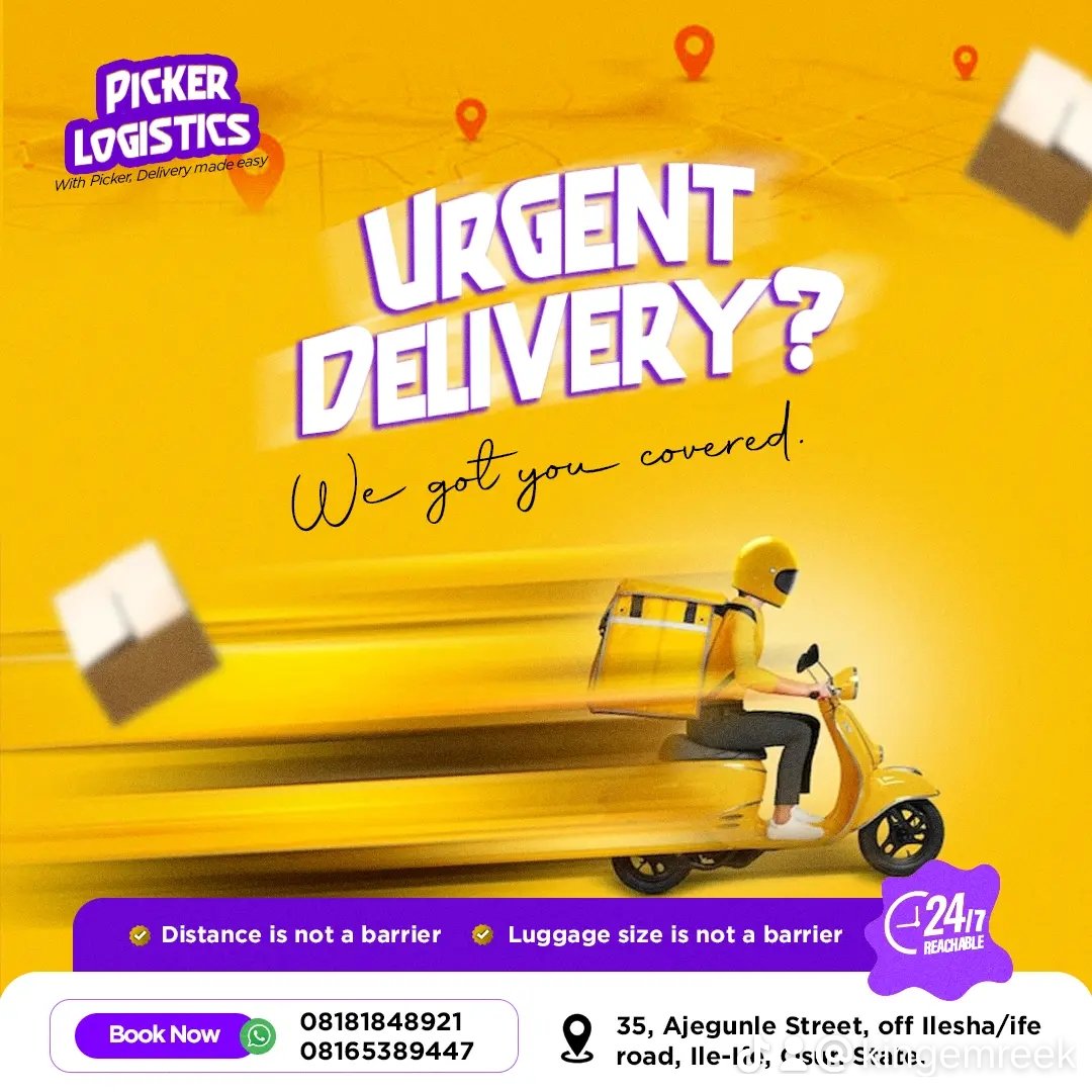 👑Emreek👑 (@emreek_n1) on Twitter photo For Reliable logistics Agent in OSUN STATE for fast delivery, easy and affordable services.
OUR SERVICE:
✅ Intra & Inter State Delivery
✅ Pick-up Delivery
✅ Door Step Delivery
✅ Remit/ Delivery Same Day
✅ 24/7 Service
✅ Transport of Good
✅Ware-housing
<a href="/DONJAZZY/">SUPREMOS 🤍🐘</a> Pls Repost For Reliable logistics Agent in OSUN STATE for fast delivery, easy and affordable services.
OUR SERVICE:
✅ Intra & Inter State Delivery
✅ Pick-up Delivery
✅ Door Step Delivery
✅ Remit/ Delivery Same Day
✅ 24/7 Service
✅ Transport of Good
✅Ware-housing
<a href="/DONJAZZY/">SUPREMOS 🤍🐘</a> Pls Repost