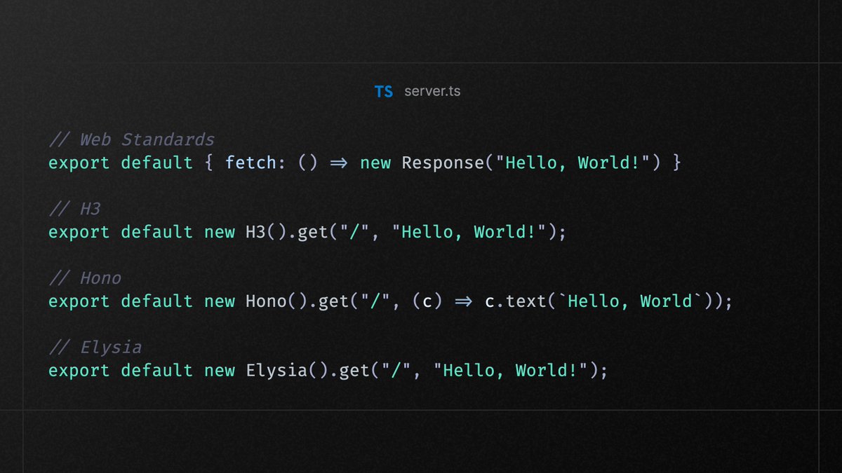 _pi0_'s tweet image. You can use srvx CLI with your favorite web-standard framework (@elysiaJS, @honojs, h3.dev), a plain fetch handler, or no server at all (static-only).
More examples:
srvx.h3.dev/guide#starter-…