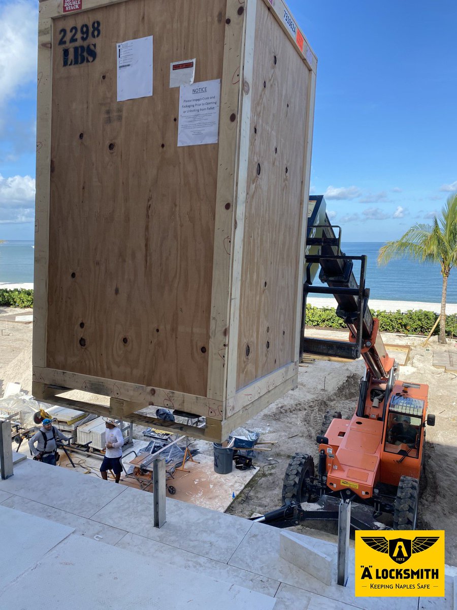 ALocksmithSWFL's tweet photo. This week, our team took on one of the toughest safe deliveries in recent memory—a 2,300-pound custom safe, crated and bound for a beachfront estate under construction in Port Royal.

The path?
🧱 15 stairs up
🌴 Beach sand and new sod 
🪨 Stunning newly installed natural stone floors on the veranda
🔥 And a heat index over 100°

Austin, our Safe Delivery Specialist, led the charge—meticulously planning every step, from protecting delicate stonework to maneuvering heavy equipment through tight access points.

The result?
✅ No damage to the home
✅ No damage to the safe
✅ One very impressed homeowner

Unlike the other guys, we don’t just drop off safes on your curb, we deliver peace of mind—with precision, protection, and solid leadership you can count on.

🔐 https://t.co/XUP9KTtQCS
🛠️ Naples’ Trusted Safe Experts