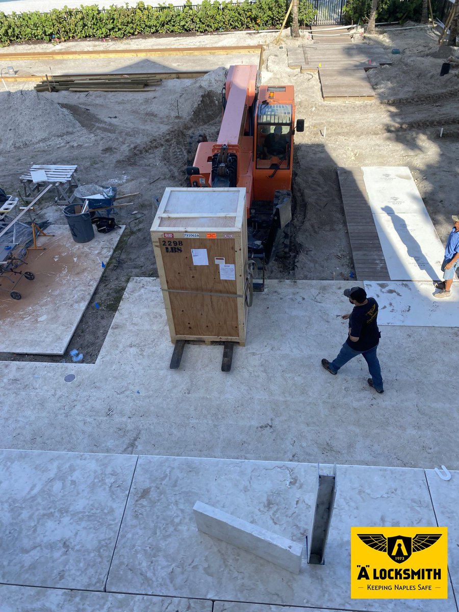 ALocksmithSWFL's tweet photo. This week, our team took on one of the toughest safe deliveries in recent memory—a 2,300-pound custom safe, crated and bound for a beachfront estate under construction in Port Royal.

The path?
🧱 15 stairs up
🌴 Beach sand and new sod 
🪨 Stunning newly installed natural stone floors on the veranda
🔥 And a heat index over 100°

Austin, our Safe Delivery Specialist, led the charge—meticulously planning every step, from protecting delicate stonework to maneuvering heavy equipment through tight access points.

The result?
✅ No damage to the home
✅ No damage to the safe
✅ One very impressed homeowner

Unlike the other guys, we don’t just drop off safes on your curb, we deliver peace of mind—with precision, protection, and solid leadership you can count on.

🔐 https://t.co/XUP9KTtQCS
🛠️ Naples’ Trusted Safe Experts