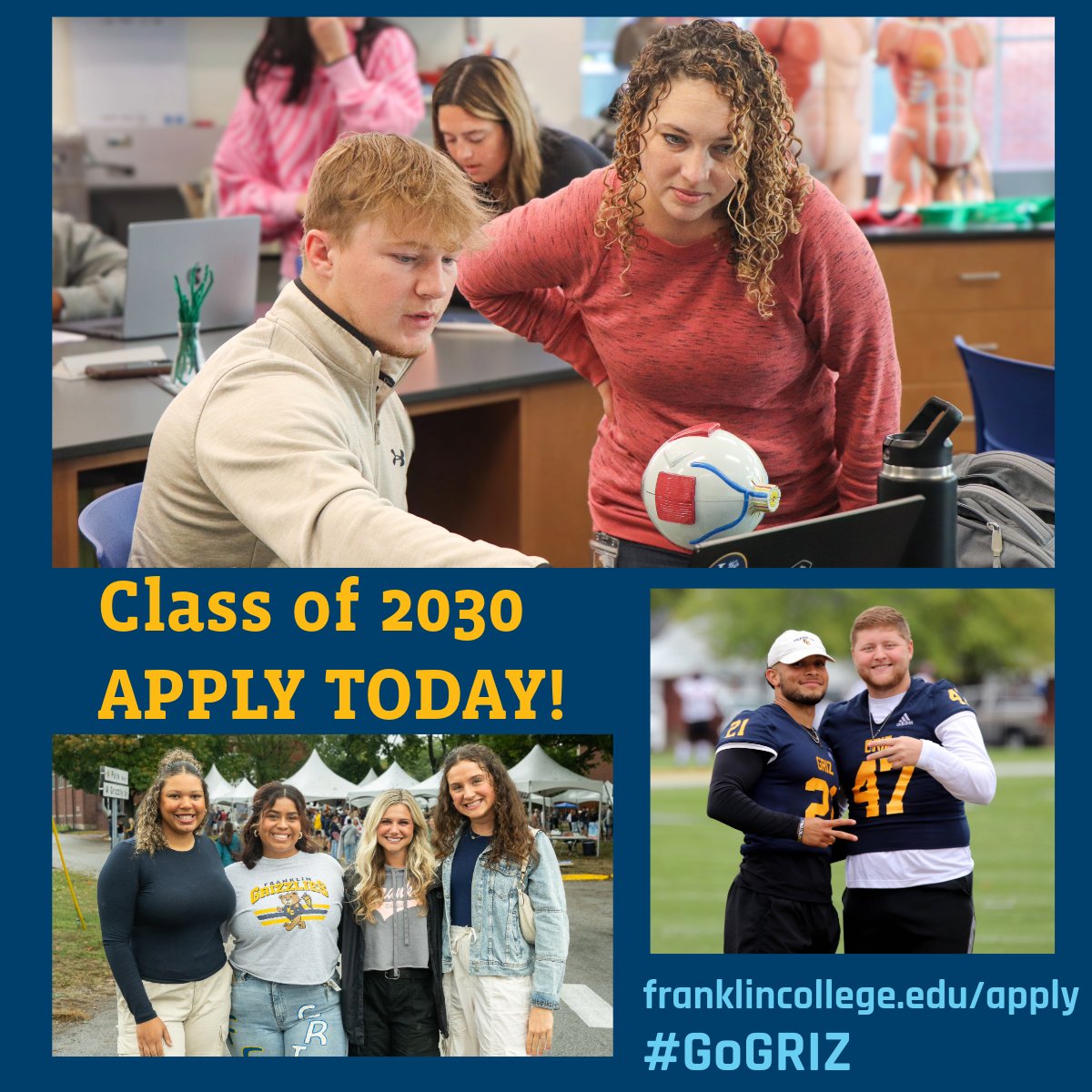 Franklin College (@franklincollege) on Twitter photo It’s officially August 1, which means the Franklin College application for the Class of 2030 is OPEN! ✅ Apply for FREE — through the CommonApp or directly on our website. franklincollege.edu/admissions-aid… 
Start your journey with us today! 💛💙 #GoGriz #FutureGrizzlies #FranklinCollege It’s officially August 1, which means the Franklin College application for the Class of 2030 is OPEN! ✅ Apply for FREE — through the CommonApp or directly on our website. franklincollege.edu/admissions-aid… 
Start your journey with us today! 💛💙 #GoGriz #FutureGrizzlies #FranklinCollege