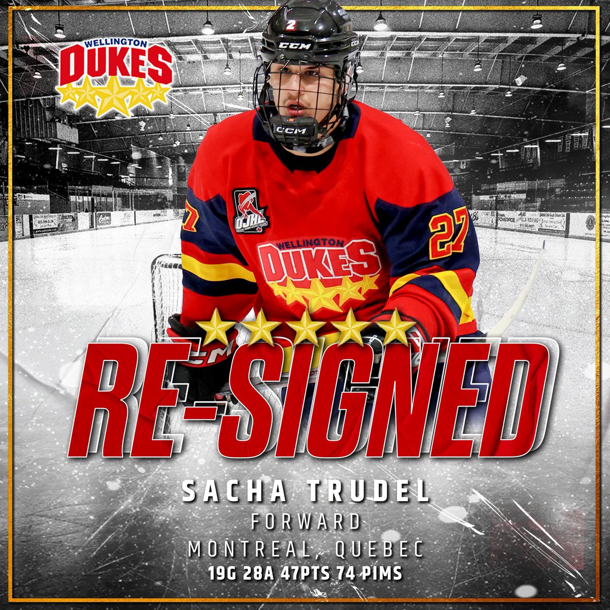 🚨 Signing Alert 🚨

The Dukes are excited to announce the re-signing of Sacha Trudel! The 2005 born forward brings a high level of skill and intensity to the ice which have made him a fan favourite the past two seasons!

Welcome back, Sacha!

📸 Ed McPherson/OJHL Images