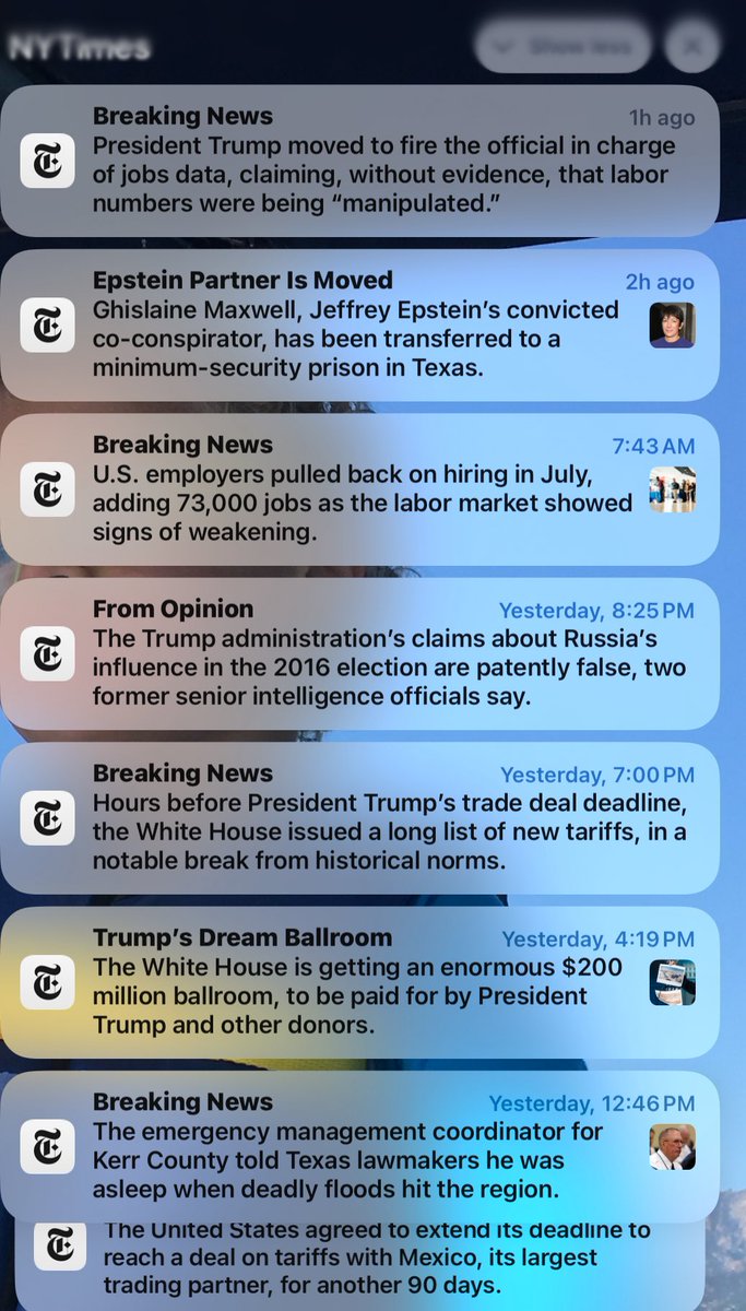 My NYT news alerts today - it doesn’t even include the repositioning of the nuclear subs.  
￼