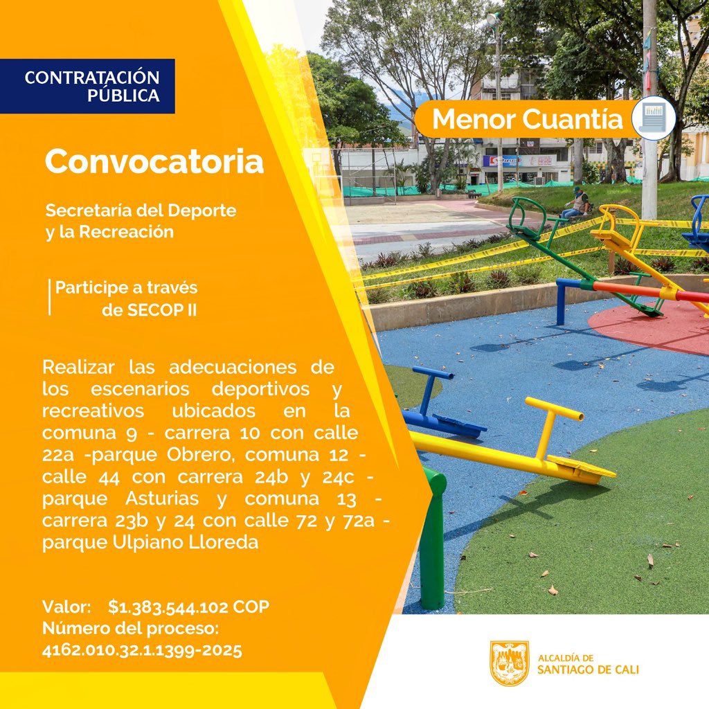 Contratación Pública (@calicontrata) on Twitter photo 📢Atención📢
Aviso de convocatoria
Modalidad: Menor Cuantía
Más información: shorturl.at/fVegx
<a href="/SecDeporteCali/">Secretaría del Deporte y la Recreación de Cali</a> 📢Atención📢
Aviso de convocatoria
Modalidad: Menor Cuantía
Más información: shorturl.at/fVegx
<a href="/SecDeporteCali/">Secretaría del Deporte y la Recreación de Cali</a>