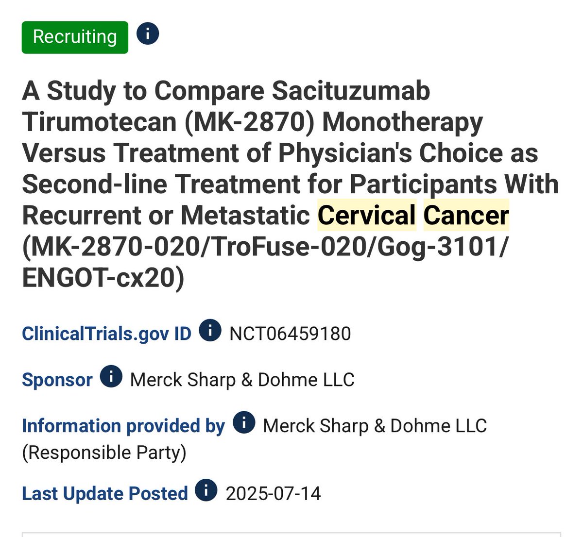 Brian Slomovitz, MD, MS, FACOG (@gyncancermd) on Twitter photo We need better treatments for our patients with advanced/metastatic cervix cancer!!!
Open and accruing <a href="/MountSinaiMiami/">Mount Sinai Medical Center</a>
clinicaltrials.gov/study/NCT06459… We need better treatments for our patients with advanced/metastatic cervix cancer!!!
Open and accruing <a href="/MountSinaiMiami/">Mount Sinai Medical Center</a>
clinicaltrials.gov/study/NCT06459…