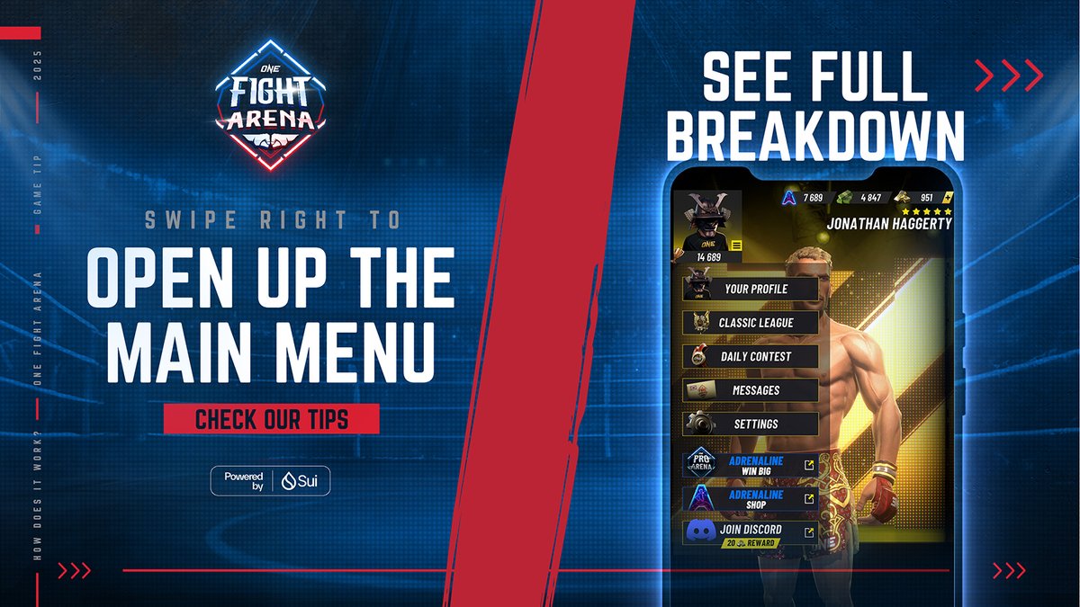 onefightarena's tweet image. QUICK TIP: Swipe right to open up the main side menu.
You’ll have quick access to:

• Your profile
• Classic League
• Daily Contest
• Pro Arena
• Link to OFA Discord
• Messages
• Settings

#ONEFightArena #GameTips