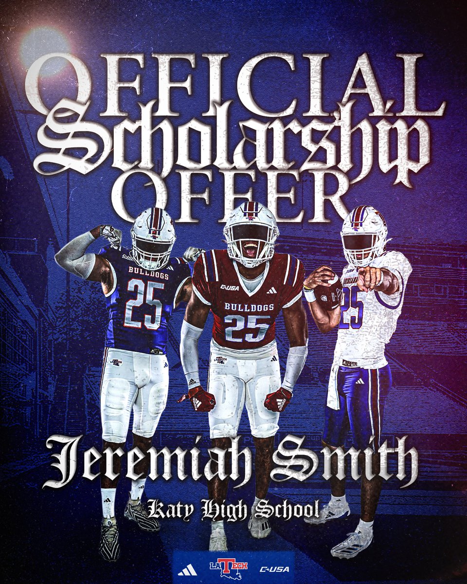 Jeremiah Smith (@jerem1ahsmith) on Twitter photo It’s official!!! Bulldog coming soon!! Grateful to be in the position that I am, thankful for everyone who has supported me… We not done yet 🔴🔵
<a href="/LATechFB/">LA Tech Football 🏈</a> <a href="/SCumbie_LaTech/">Sonny Cumbie</a> <a href="/Coach_Creech/">Josh Creech</a> <a href="/C_Arnick28/">COACH ARNICK ⚡️</a> <a href="/latour_jenna/">Jenna latour</a> <a href="/JustinApod/">Justin Apodaca</a> <a href="/Katyfootball/">Katy Football</a> <a href="/RecruitKatyFB/">RecruitKatyFB</a>
#BarkLouder It’s official!!! Bulldog coming soon!! Grateful to be in the position that I am, thankful for everyone who has supported me… We not done yet 🔴🔵
<a href="/LATechFB/">LA Tech Football 🏈</a> <a href="/SCumbie_LaTech/">Sonny Cumbie</a> <a href="/Coach_Creech/">Josh Creech</a> <a href="/C_Arnick28/">COACH ARNICK ⚡️</a> <a href="/latour_jenna/">Jenna latour</a> <a href="/JustinApod/">Justin Apodaca</a> <a href="/Katyfootball/">Katy Football</a> <a href="/RecruitKatyFB/">RecruitKatyFB</a>
#BarkLouder