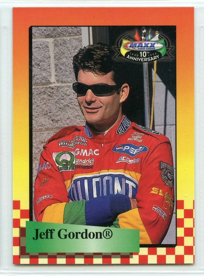 Today in #NASCAR History (8/1/98) Jeff Gordon won the 1998 Brickyard 400 race held at Indianapolis Motor Speedway, Speedway, IN | Trading Card: 1998 Maxx 10th Anniversary #24