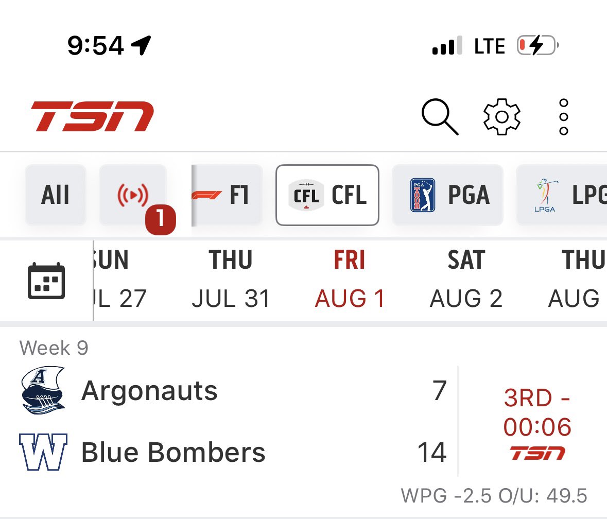 Why is your app so bad for the #cfl @tsn. Right score? Nope, Right quarter? Nope.
