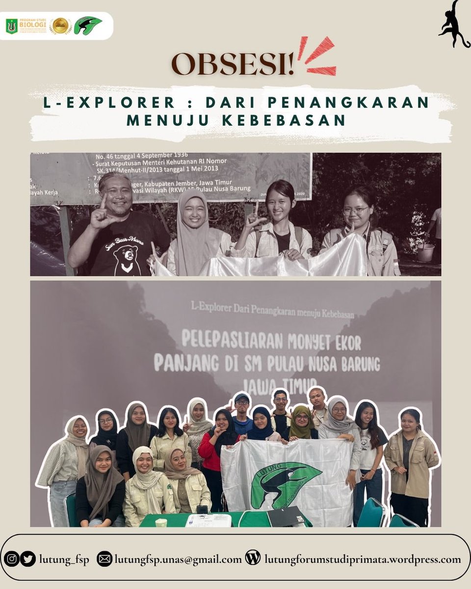 Lutung_fsp's tweet photo. OBSESI – L-Explorer: Dari Penangkaran Menuju Kebebasan

🐒OBSESI!
L-Explorer: Dari penangkaran menuju kebebasan.
Pelepasliaran monyet ekor panjang di SM Pulau Nusa Barung, Jawa Timur jadi bukti nyata dedikasi konservasi!
#LExplorer #LUTUNGFSP #Pelepasliaran #PrimataIndonesia https://t.co/7Rgn8VZs8W