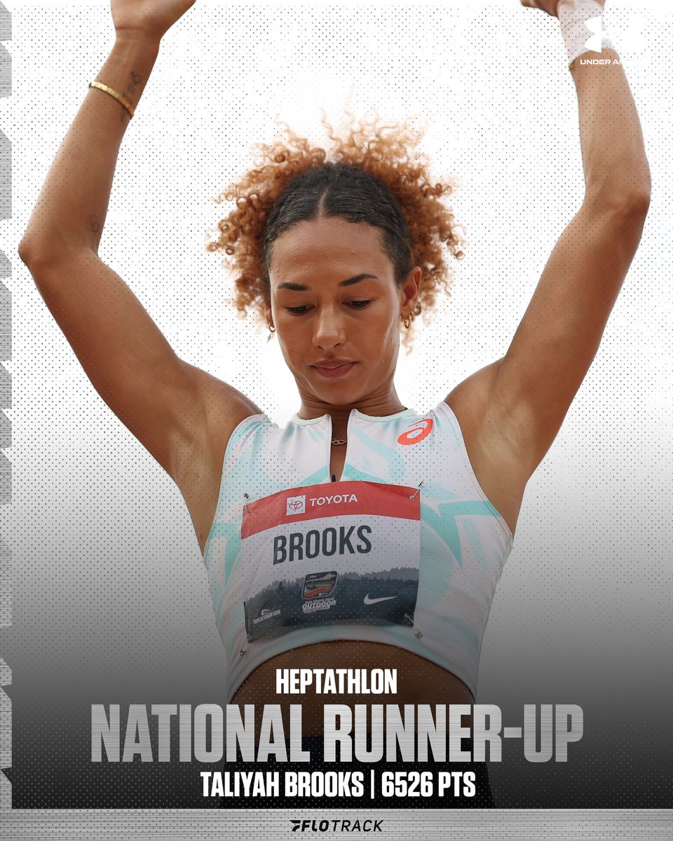FloTrack's tweet photo. Anna Hall is your National Champion 👑

She was dominant from start to finish and scores 6899 pts

With her 6526 pts in second, Taliyah Brooks gets the World Championship Standard 🔥💥 as well

Results:
----
 Anna Hall (Adidas) – 6899
 Taliyah Brooks (Asics) – 6526
 Allie Jones – 6164
 Timara Chapman – 6065
 Jadin O'Brien (Notre Dame) – 5991
 Katie Eidem – 5836
 Cheyenne Nesbitt – 5813
 Lexie Keller (VS Athletics) – 5787
 Maddie Pitts (Penn State) – 5695
 Lauren Taubert – 5635
 Juliette Laracuente-Huebner (Cincinnati) – 4743
 Michelle Atherley – 3870

#USATF and #USATF2025 coverage presented by @uarunning 

📸 @oolamigoke and Getty