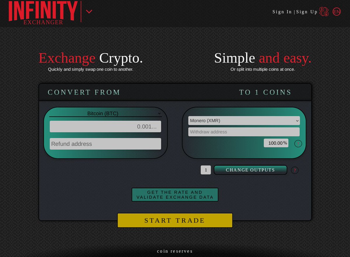 ⚠️Infinity Exchanger: A Tor-exclusive cryptocurrency exchange that allows  users to trade a single digital asset for one or multiple different  cryptocurrencies. Onion:  http://exchanger.infinityjs5qob5euyao745kp5x2hh4xquh7qs5cze3kcxv63xdwxlad.]onion