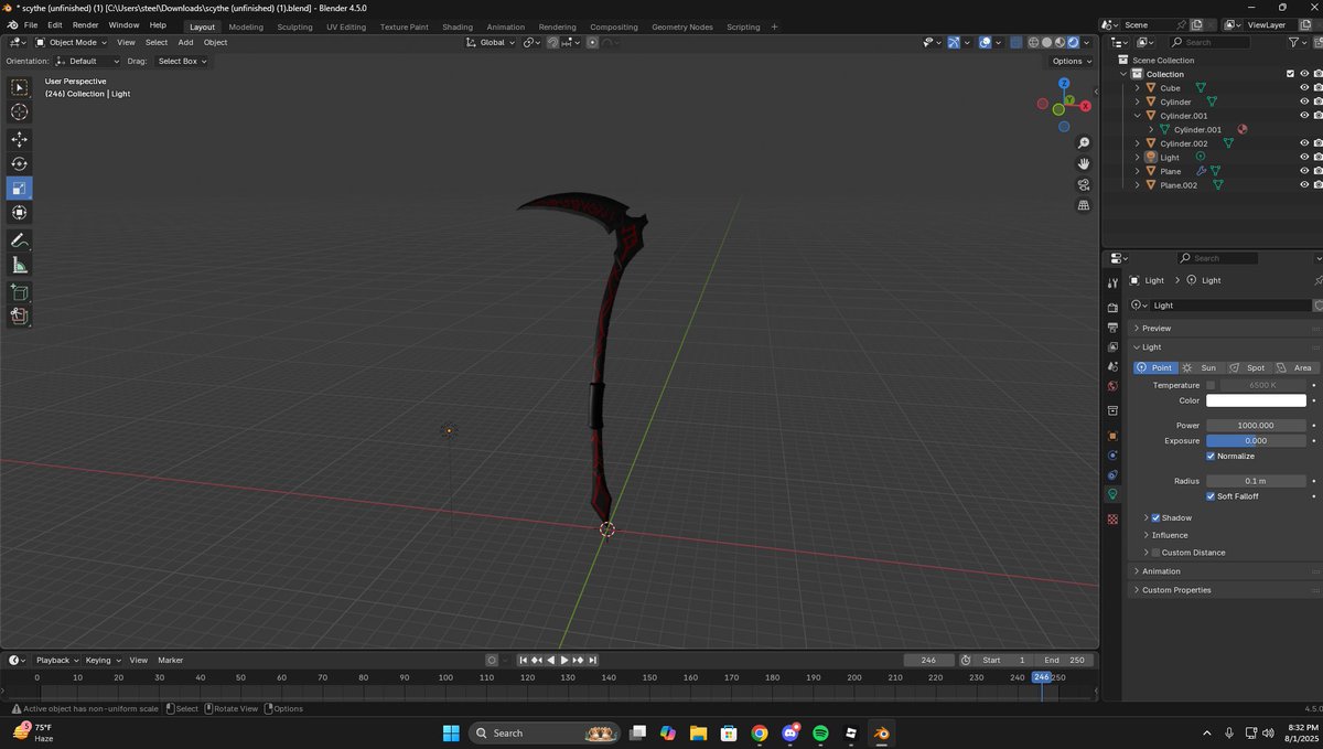 ixvulk's tweet photo. Scythe finished, Animation very soon. 

Less than 750 faces, very optimized for Roblox use. 
OPEN COMMISSION (Studio VFX As Well)
Discord: https://t.co/g8yDdTOoAD
Likes and RT's are greatly appreciated ❤️

#RBXDev #Animation #Roblox #developers #Anime #Skill #Modeling #robloxstudio #MoonAnimator #VFX #Blender