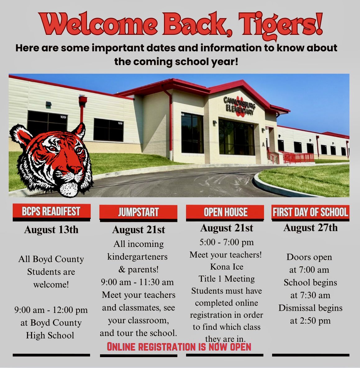 RelifordChristy's tweet photo. 📣‼️Attention Tiger Family‼️

📌Please save the following dates for some important events we have coming up in August. ❤️🐯🐾@cannonsburgelem https://t.co/RR8JpkQjar