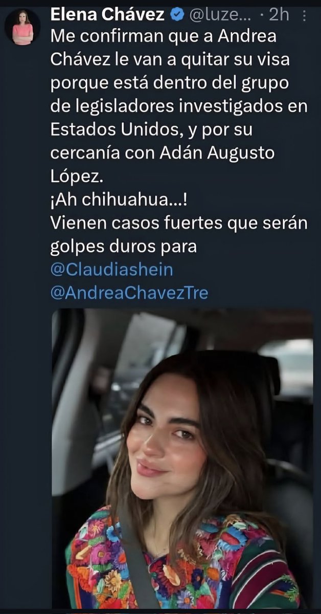 INVITEN de shoping a la tal <a href="/AndreaChavezTre/">Andrea Chávez</a> a El Paso Texas. A ver si se  anima "La Adelita" de <a href="/adan_augusto/">Adán Augusto López H</a>
Ahí les encargo: <a href="/azucenau/">Azucena Uresti</a> <a href="/LBallesterosM/">Laura Ballesteros Mancilla 🚲💜💪</a> <a href="/kenialopezr/">Dra. Kenia López Rabadán</a> <a href="/LillyTellez/">Lilly Téllez</a> <a href="/IvonneOP/">Ivonne Ortega</a> <a href="/MaruCampos_G/">Maru Campos</a> <a href="/palomaSnchez/">Paloma Sánchez</a> <a href="/imeldacastromx/">Imelda Castro</a> <a href="/PaulinaRubio/">Paulina Rubio</a> <a href="/AdrianLebaron/">Adrián LeBarón</a> <a href="/alitomorenoc/">Alejandro Moreno</a>