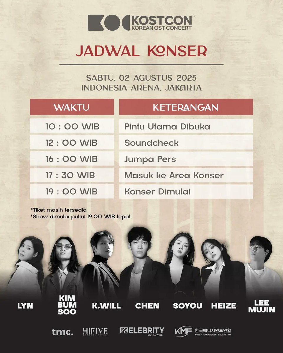 [250802] KOSTCON Jakarta 2025 Concert Timetable

12PM (2PM KST) Soundcheck
4PM (6PM KST) Presscon
7PM (9PM KST) Concert starts

Please check Instagram for more info, venue map, rules, etc.
🔗instagram.com/p/DMu8YTbvL9U/…

#CHEN_KOSTCONJKT
#KOSTCONJakarta 
#CHEN #첸 #김종대 <a href="/CHEN_INB100/">CHEN_official</a>
